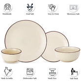 Handcrafted Ceramic Stoneware Dinner Set Of 20 Pieces With Serving Bowls Set - Off White | 6 Dinner Plates + 6 Small Plates + 6 Small Dinner Bowl, 170ml Each+ 2 Serving Bowl, 1000ml Each